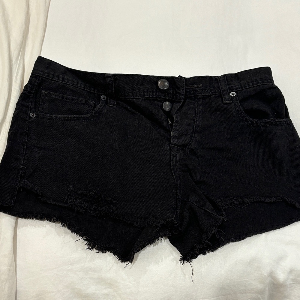 Free People Black High-Rise Distressed Denim Shorts
